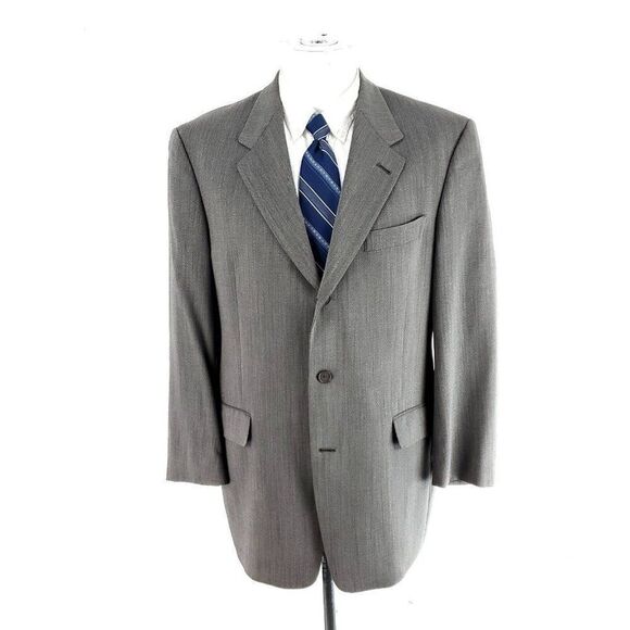 Hart Schaffner Marx Comfort Wool 3 Button Blazer 40R Gray Herringbone Sport Coat - Picture 3 of 10